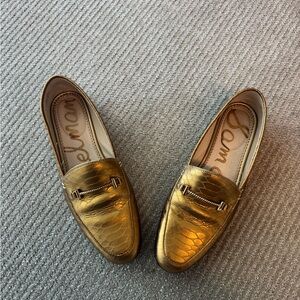 Sam Edelman Metallic Gold Croc-Embossed Loafers